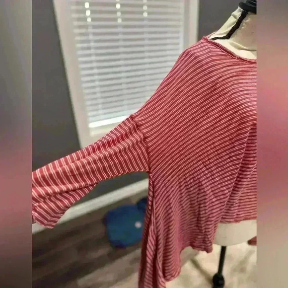 WE THE FREE Tunic Top XS Long Sleeve Slub Cotton Blend Mauve Striped - Picture 2 of 5